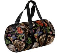 Small Duffel Bag Sports Tote for Yoga,Skull and Roses Hummingbird Flowers,Outdoor Fitness Bags Carry on Bag