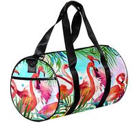 Small Duffel Bag Sports Tote for Yoga,Tropical Leaves Palm Flamingo,Outdoor Fitness Bags Carry on Bag