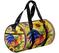 Small Duffel Bag Sports Tote for Yoga,Welcome Rooster Sunflower,Outdoor Fitness Bags Carry on Bag