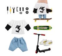 Small Finger Board Toys, Kids Finger Scooter Skateboard Set, Party Supplies with Skating Finger Toys, Finger Skater Tool Accessories, Shoes, Pants for Finger Skater, Indoor Toys for Kids, Birthday Gif