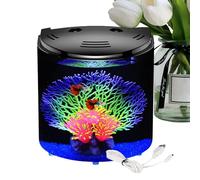 Small Fish Tank, Compact Desktop Aquarium, 7.87x5.51x8.27 Inches Transparent Clear Container with Built-In Water Pump, Mini Aquarium for Office Home Decoration, Snails Crabs Starfish Sea Use