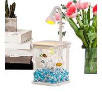 Small Fish Tank - Lighting Betta Aquarium | Silent Clear Water Landscaping | Desktop Decorations for Outdoor Home Offices Table Shrimp Crab Habitat Mini Aquatic Ecostem LED Light Starter Kit