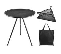 Small Folding Table, Round Table, Portable Sturdy Legs Lockable Telescopic Lightweight Adjustable Rust Proof Easy Set Up, Camping Desk for Outdoor Travel Adventure, 16.77x14.76x14.76Inches, Black