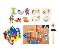 Small Foot 10226 - Juego de Martillo Piratas de Madera, Suelo de Corcho con Motivos de Piratas para martillar, a Partir de 6 años