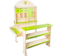 Small Foot 10587 - Estantería de Madera con Varias Puertas con Asas para Todos los artículos de la Tienda de Juegos, Incluye un Compartimento de Almacenamiento como Contador de Ventas