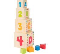 small foot company- Small Foot Stapelwürfel aus Holz, mit bunten Tiermotiven und integriertem Steckspiel, für Kinder AB 12 Monate, 10627 Letras Juguetes, Multicolor by Legler