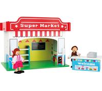 small foot 10853 Spielhaus Supermarkt aus Holz, mit 2 Puppenfiguren, Zubehör und