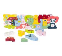 Small Foot 10869 - Puzzle ABC de Madera con 26 Letras con Caras Coloridas, Juguete Educativo a Partir de 3 años