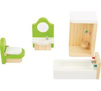 Small Foot 10872 Mueble de Madera para el baño en una casa de muñecas, Incluye Soporte de Lavado, bañera, Ducha e Inodoro, Apto para Doblar, Accesorios Ideales para muñecas para niños a Partir de 3