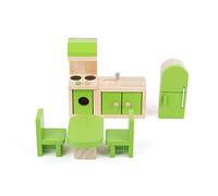 Small Foot Casa de muñecas de madera 10873 – Frigorífico, cocina, mesa y sillas, a partir de 3 años