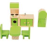 Small Foot- Muebles de Madera casa, Incluye Nevera, Unidad de Cocina, Mesa y sillas, Adecuado para muñecas dobladas, Accesorios Ideales para niños a Partir de 3 años, Color Verde, Small (10873)