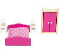 Small Foot 10874 - Mueble de Madera para salón en casa de muñecas, Incluye Cama matrimonial, mesita de Noche