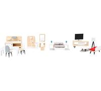 Small Foot-11414 Set Completo de Muebles para la casa de muñecas, de Madera, Sala, Cocina, Dormitorio y baño, a Partir de 3 años Juguetes, Multicolor (11414)