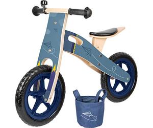 small foot 11614 Bicicleta Avión de Papel, Azul, Madera, diseño Moderno, Asiento ajust. Ruedas Goma, a Partir de 3 años