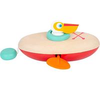 Small Foot 11654 Wooden Pelican, Wind-up Toy The Water, for Children Aged 24+ Months Juguetes, Color Azul, Amarillo, Naranja, Small