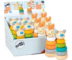 Small Foot 11714 Display Torres de Apilamiento Pastel, 12 unid, ensartar, Color Pastel, Animales, a Partir de 12 Meses.