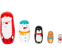 Small Foot Small Foot-11771 Matrioscas Navideñas, Muñeco de Nieve, pingüino, Reno y Oso, a Partir de 3 años de Edad Papá Noel Toys, Color Blanco (11771)