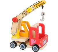 Small Foot 12008 - Grúa de Madera con múltiples Funciones, rotación de 360 Grados, Gancho de Agarre con manivela, Juguete con Pluma Extensible, Multicolor