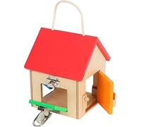 Small Foot 12090 - Castillo Compacto de Madera con Diferentes cerrojos y cerraduras, promueve la motricidad, a Partir de 3 años