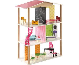 Small Foot 7809 Casa de muñecas Charlotte de Madera, 3 Pisos con 12 Muebles, se Puede Jugar Desde Cada Lado, a Partir de 3 años Toys