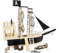 small foot Barco Pirata para muñecas Flexibles de Madera, Gran Barco de Juguete con Accesorios y Funciones, 12411