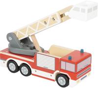 small foot brandweerauto met draaibare ladder van hout, speelvoertuig met 360° d