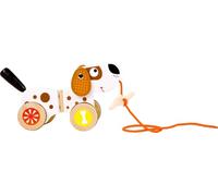 Small Foot by Legler - Zieh Animal Wooden Dog, Moves Fun with Ears and Reed, with a Bone on The Rope, Very Quiet with Rubber Rings on The Tires, Credit Toys for Small Unit Beginners