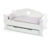 Small Foot Cama para muñecas de Madera, con colchón, Manta Colorida y Almohada, con cajón, a Partir de 3 años, 12024, Color Blanco, Klein