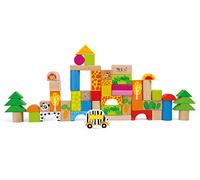 Small Foot Company Cubos de construcción Zoo de Madera FSC® 100% certificada. Set de 50 Piezas de Cubos Coloridos Impresos, 12 Meses.