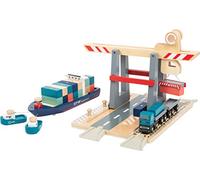 Small Foot Company- Terminal, Madera, con Puente móvil, Barco y contenedores, a Partir de 3 años de Edad Juguetes, Multicolor (11378)