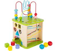 Small Foot Cubo motorico de Madera 10605 con Cinco Lados de diversión, Incl. bucles motoricos y Pista de Bola