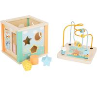 small foot 11724 Cubo de motricidad Pastel, Juego de Encajar de maderaen Colores Pastel de Moda, a Partir de 12 Meses.