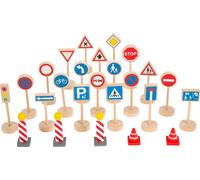 Small Foot Foot-11736 Set de Señales de Tráfico, Madera, Accesorios para vehícul