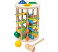 Small Foot Gran Torre de Madera para Golpear, Divertido Juego de Golpe con Tres Bolas y un Martillo, 6569 Bunt esférica Grande, Multicolor, Höhe 26cm, 18cm, Holzkugeln Ø ca. 4,5cm