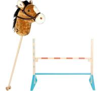 Small Foot Hobby Horsing Nico - Caballo con obstáculo para saltar, color | Caballo y obstáculo para saltar | Altura de salto ajustable | Ruidos de rebote y de trappel | Ruedas en el mango | cabestro y