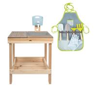 small foot Juego de cocina de barro para niños con juego de agua y juego de jardín, color verde