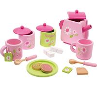 Small Foot Juego de té Madera, Accesorios para la Cocina de los niños, 17 Piezas, a Partir de 3 años, 2849 Juguete, Color Negro