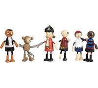 Small Foot Design - Figuras de madera, muñecas flexibles 5 piratas y 1 mono detalladas 12412