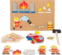 Small Foot pequeño pie 10581 Hammer Juego Bombero de Madera, Piso de Corcho con Motivos de la Brigada de Bomberos para martillar, a Partir de 6 años