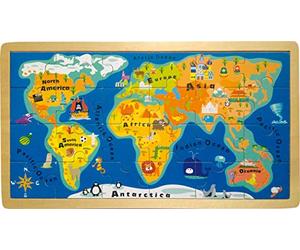small foot Puzzle con Marco de Mapa del Mundo de Madera, para Aprender el Conocimiento de continentes y océanos, a Partir de 4 años, 4240, Multicolor