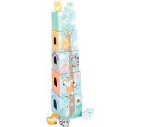Small Foot Small Foot-11721 Cubos para apilar Pastel, Madera con Figuras, Partir de 12 Meses. Animal Toys, Color Azul, Verde (11721)
