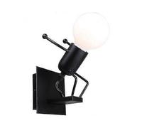 Small Iron People Ski Wall Sconce, Creative Contemporary Style Retro Black Wall Lamp Light for Bedroom Bedside Children's Room Corridor (Black)