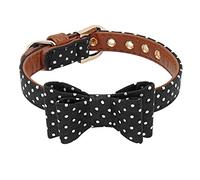 Small Leather Dog Collar Bandana Dog Walking Leash Cute Dot Bow Cats Collars Lead Leash for Small Medium Dogs Cats Chihuahua (Black Medium)