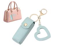 Small Lipstick Case - Fashion PU Leather Mini Organizer with Love Pendant | 9x3cm 21g Travel Makeup Storage Bag for Lipstick Lip Gloss, Brown Pink White Light Blue Black, New Year