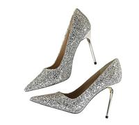 Small Nich Single Shoe Spring/Summer Item Slim Heel Pointed Shallow Mouth Work Shoes Temperament High Heels(Silver,40)