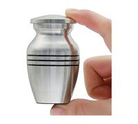 Small Souvenir Urn for Human Or Pet Ashes, Hard Metal Cremation Urn, Mini Funeral Urn with Velvet Bag, 1 Piece, Silver