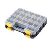 Small Tool Box Storage Case - Double-Sided 34 Compartments for Screws Nails Bolts Nuts Drill Bits Sockets Small Parts Beads Jewelry | Clear Flexible with Secure Latch, Portable Organizer, Stackable