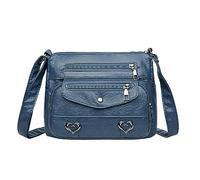 Small Top Handle Purse Solid Vintage PU Leather Versatile Women Shoulder Bag With Zipper And Pockets(Blue)