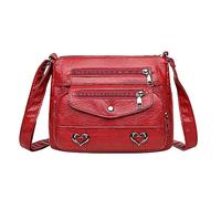 Small Top Handle Purse Solid Vintage PU Leather Versatile Women Shoulder Bag With Zipper And Pockets(Red)