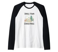 Small Town Christmas - Cozy Watercolor Church & Village Snow Camiseta Manga Raglan